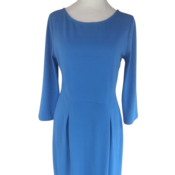Garnet Hill Cornflower Blue 3/4 Sleeve Ponte Knit Sheath Dress Size 8 - Picture 3 of 9